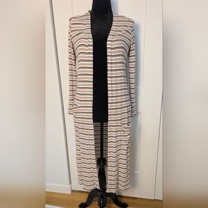 Peyton Jensen Long Striped Thin Cardigan Brown White Black Long Sleeve Size S